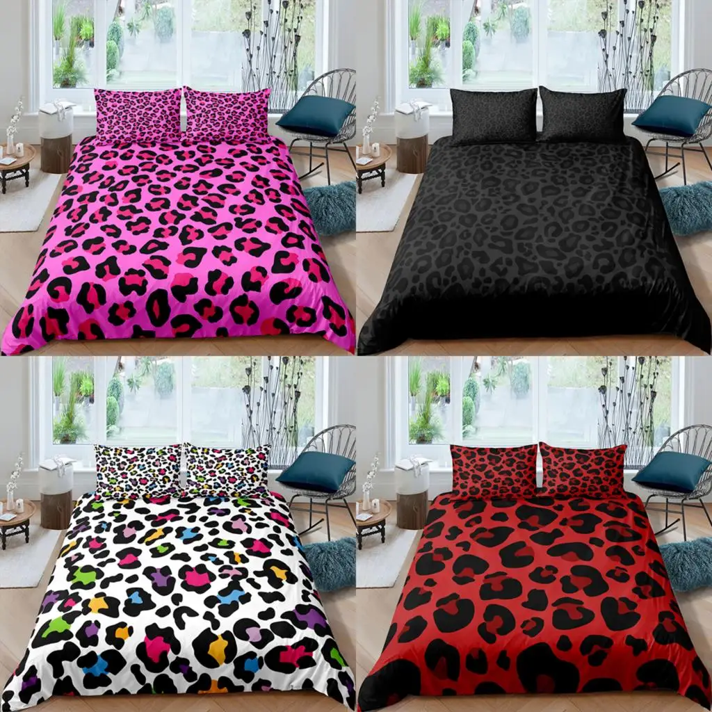 

Home Textiles Luxury 3D Pink Leopard Duvet Cover Set Pillowcase Kids Bedding Set AU/EU/UK/US Queen and King Size Bedding