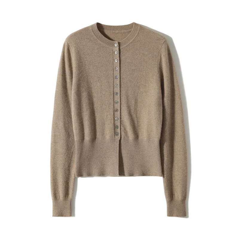 Retro Elegant Split Hem Sweater Outerwear Autumn and Winter New Loose Slimming round Neck Angora Knit cardigan Women