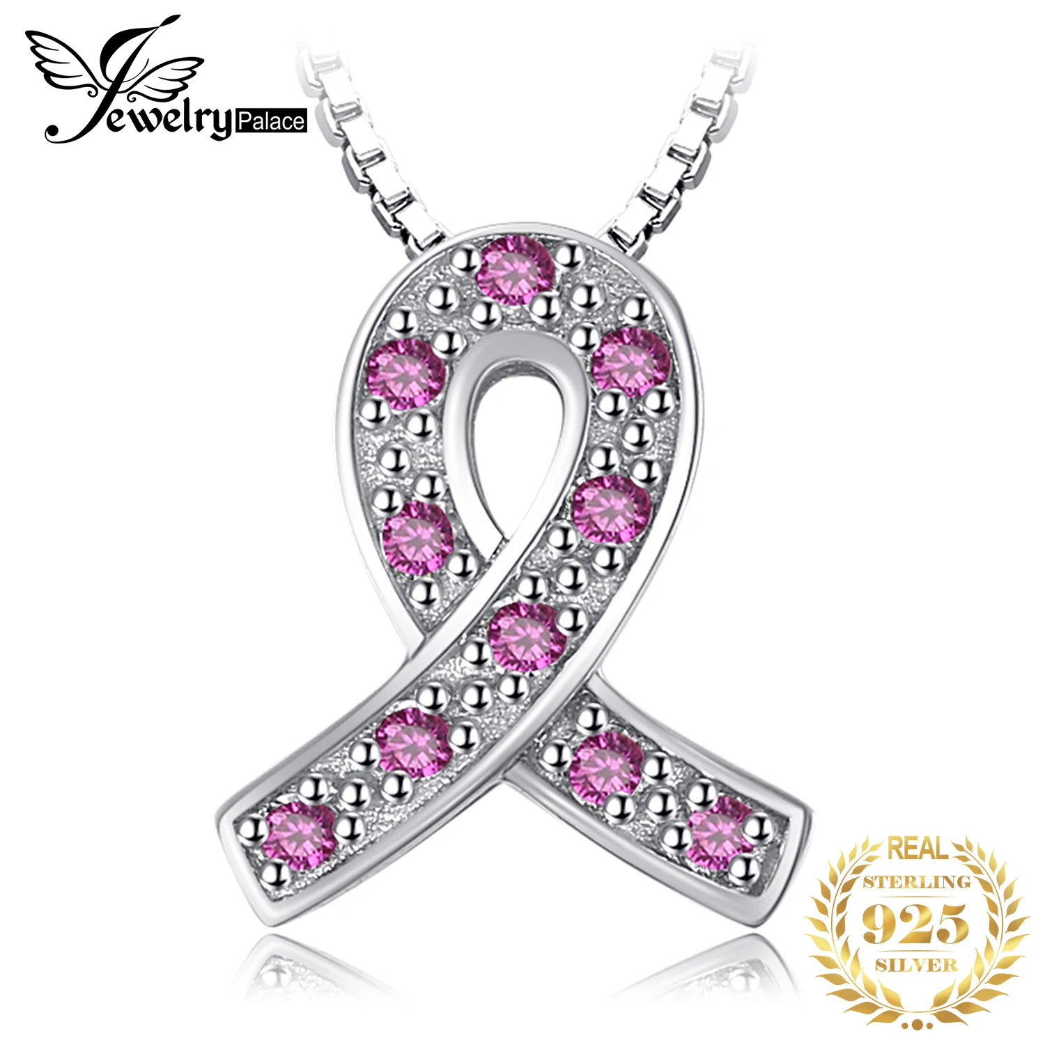 

JewelryPalace Ribbon Created Pink Sapphire 925 Sterling Silver Pendant Necklace for Woman Fashion Jewelry No Chain New Arrival