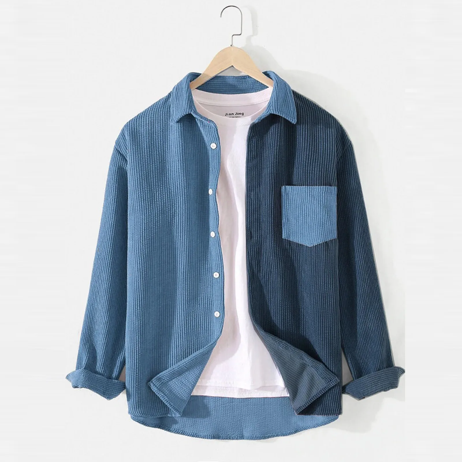 

Men's Collision Color Stitching Shirt Men's Long-sleeved Lapel Corduroy Shirt Adult Body Suits Men