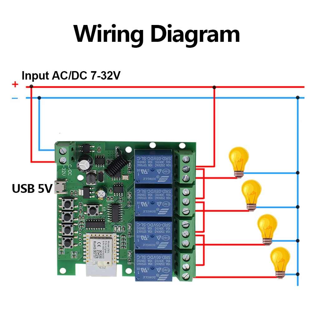 4CH Zigbee Tuya Wifi Smart App Дистанционное управление Беспроводной модуль переключателя AC DC