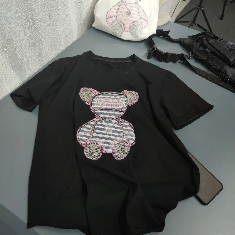 

Модная летняя новая женская Универсальная футболка с круглым вырезом и принтом в виде бриллиантов