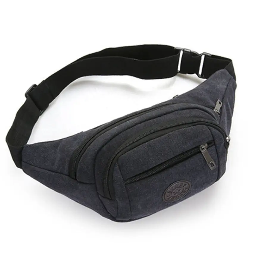 Canvas Waist Bag Men's Multi-compartment Sports Chest Bag Small Cloth Bag Mobile Phone Bag Fitness Bag Multi-functional Wallet