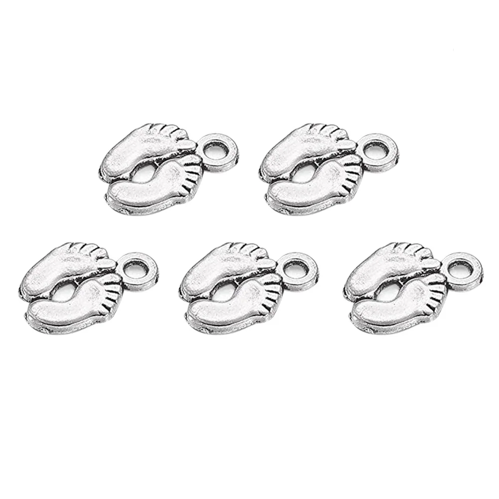 

Charms Pendants Footprint Jewelry Feet Silver Pendant Alloy Findings Baby Tibetan Charm Making Accessories Supplies Vintage Step