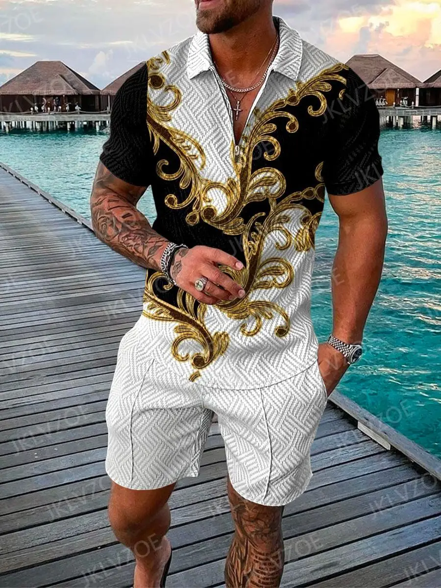 Summer Fashion Men's Clothing POLO Shirt Short Sleeve + Sports Shorts Set Outdoor Leisure 3D Printing Outfit Street 2 Piece Suit