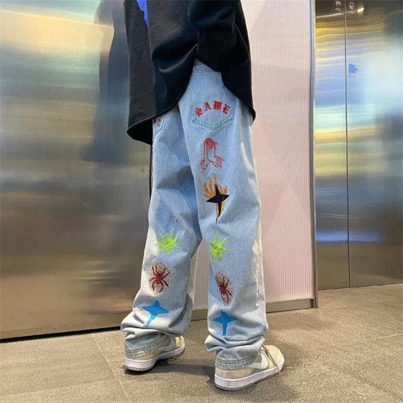 Джинсы с широкими штанинами для мужчин и женщин уличная одежда в стиле Харадзюку