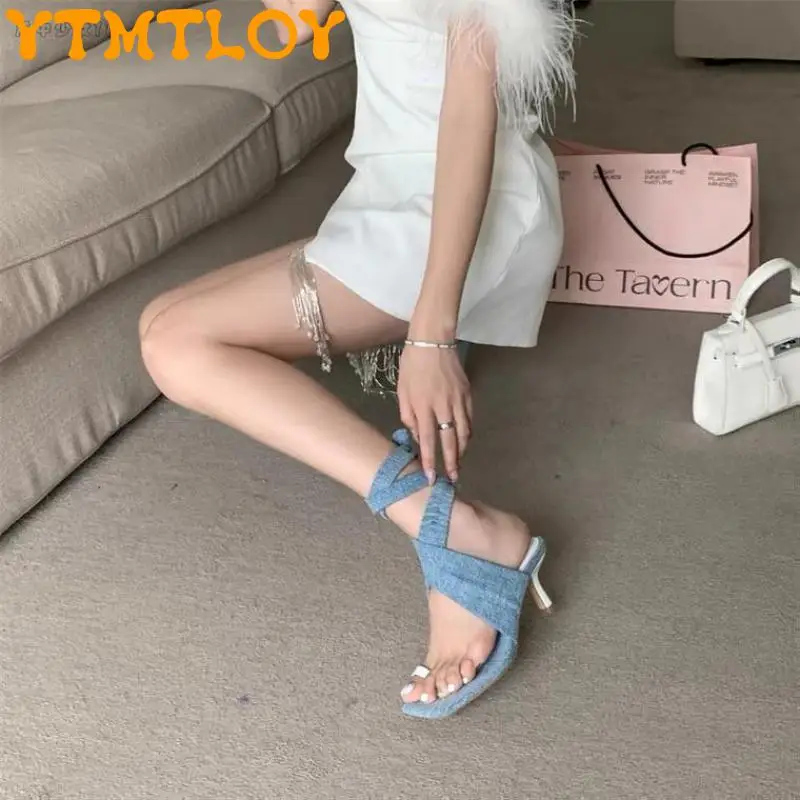 

Flip-toe Stiletto Sandals Women's Summer Hollow Flannel Shoes 2022 Word Temperament Cross Strap Roman Shoes Trendy Women Sandaly