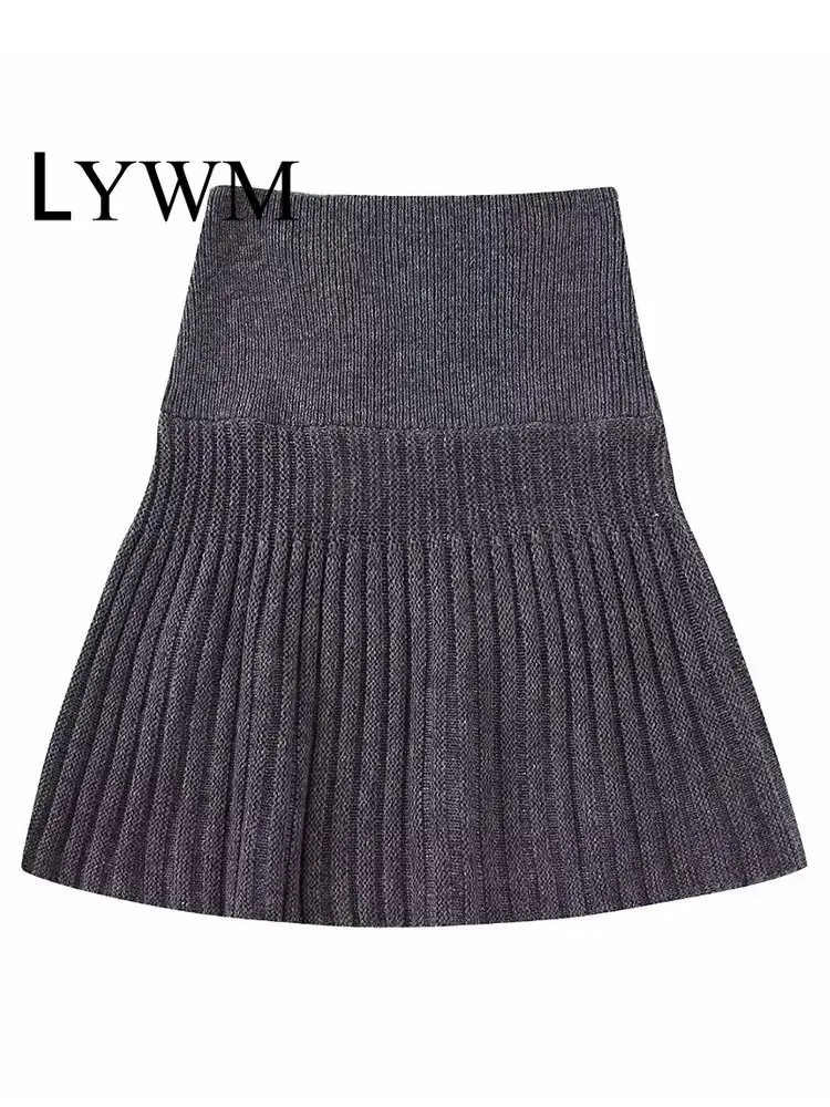 

LYWM Women Fashion Jacquard Knitted Mini Skirt Vintage High Elastic Waist Female Chic Lady Skirts Mujer Outfits
