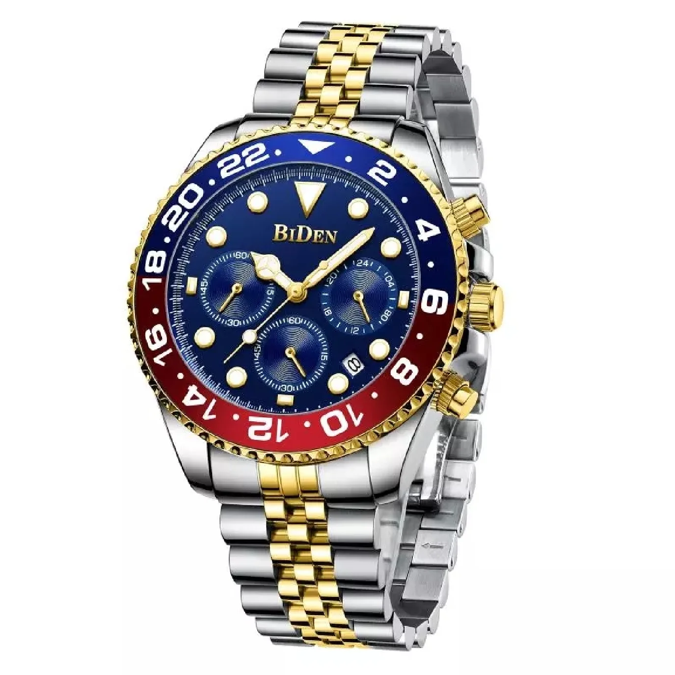 

BIDEN Men Quartz Watch Chronograph Three Eyes Wristwatch For Man Waterproof Calendar Clocks 304 Steel Watches relogio masculino