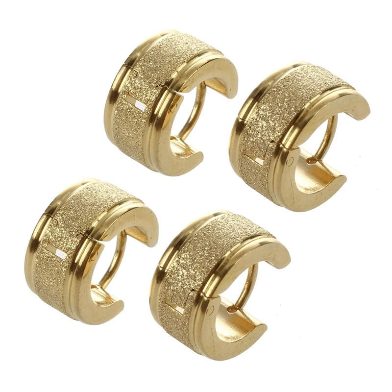 

2 Pair Of Fashionable Mens Ladies Titanium Steel Earrings Stud Jewelry - Gold