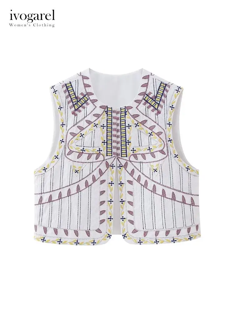 

Ivogarel Vintage Embroidered Floral Print Vest Women's Aesthetic Sleeveless Casual Jacket Top Traf Summer and Autumn Outfits