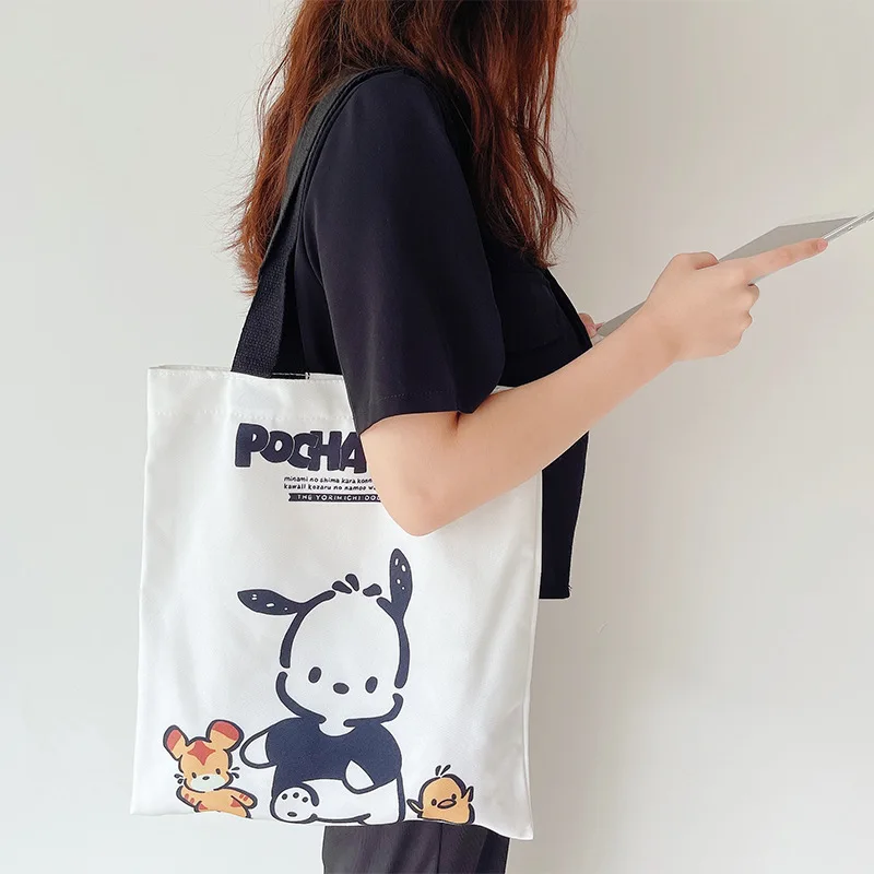

Sanrio Cartoon Pochacco Canvas Bag Cute Large Capacity Tote Bag Versatile Casual Fashion Book Bag Birthday Gift