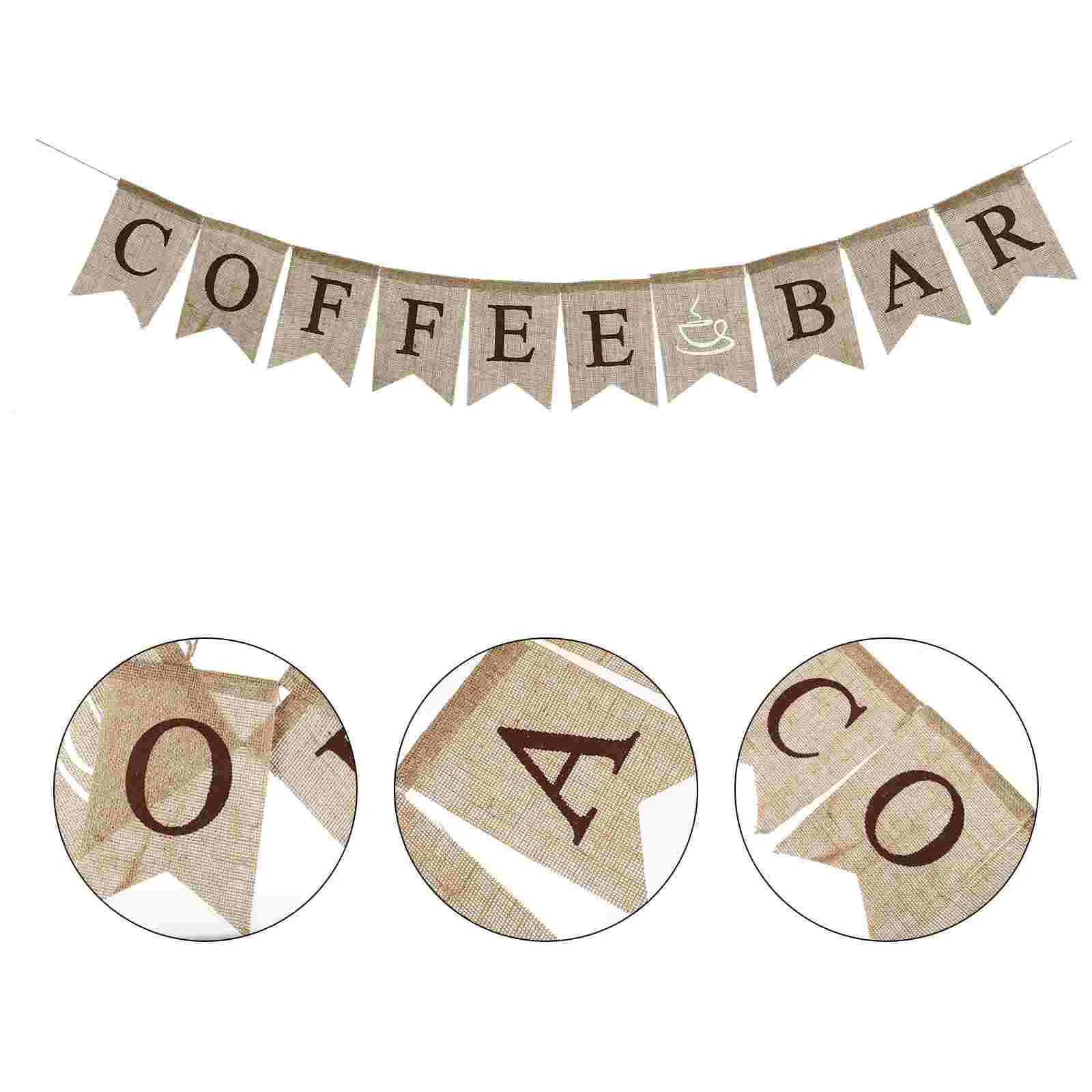 

Banner Coffee Party Bunting Shop Pennant Garland Burlap Flags Swallowtail Decor Photo Vintage Hanging Birthday Letter Wedding