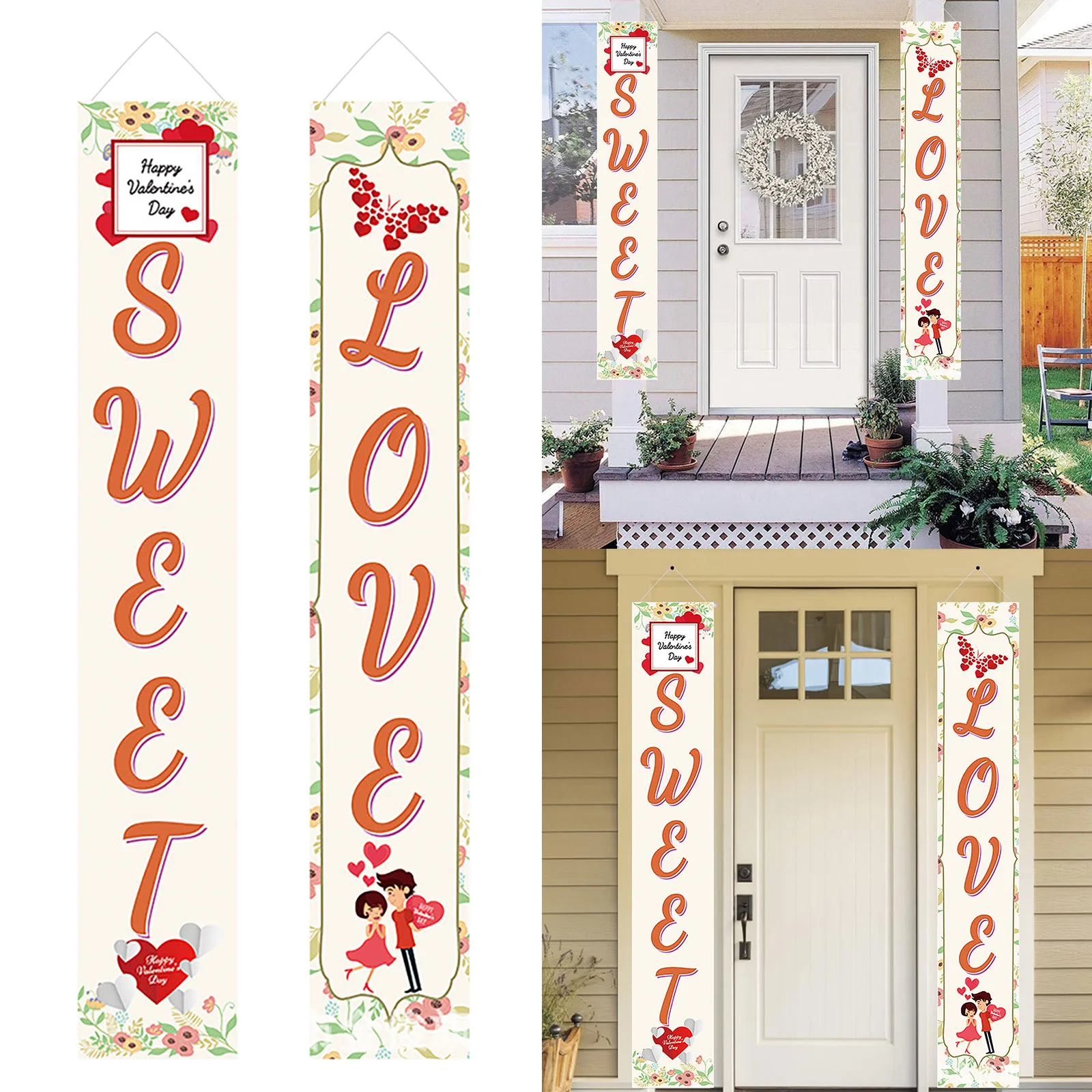 

Парные праздничные украшения для вечевечерние НКИ на День святого Валентина, уличные подвесные флаги для крыльца