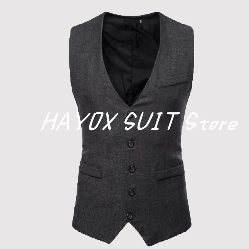 

Herringbone Men's Suit Vest V-Neck Single Breasted Retro Men Chalecos Slim Fit Business Sleeveless Jacket 2022