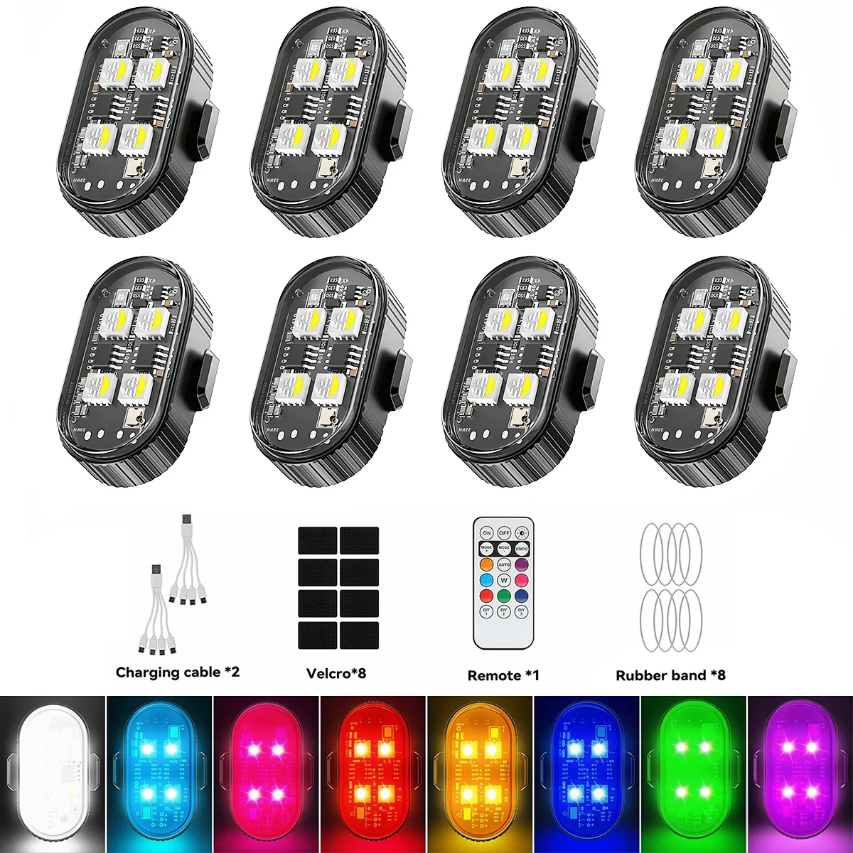 Фото RGB светодиодный стробоскоп для мотоцикла, светодиодная вспышка с беспроводным дистанционным управлением, сигнальные огни для самолетов, вертолетов с зарядкой через USB. №1