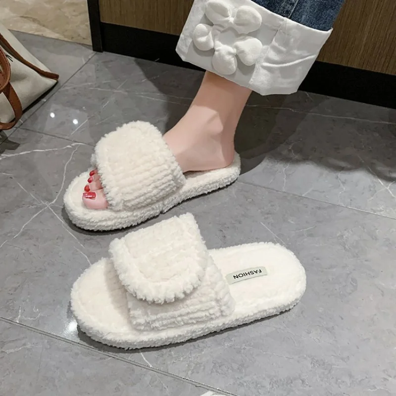 Thick Cotton Slippers Women's New Joker Home Short Plush Slippers In Autumn and Winter 2023 Plush Women Shoes Zapatos De Mujer
