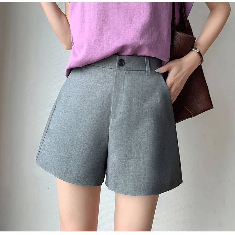 

Элегантные Костюмные шорты на молнии с высокой талией черные шорты с карманами Y2K простые корейские модные серые шорты штаны уличная одежда