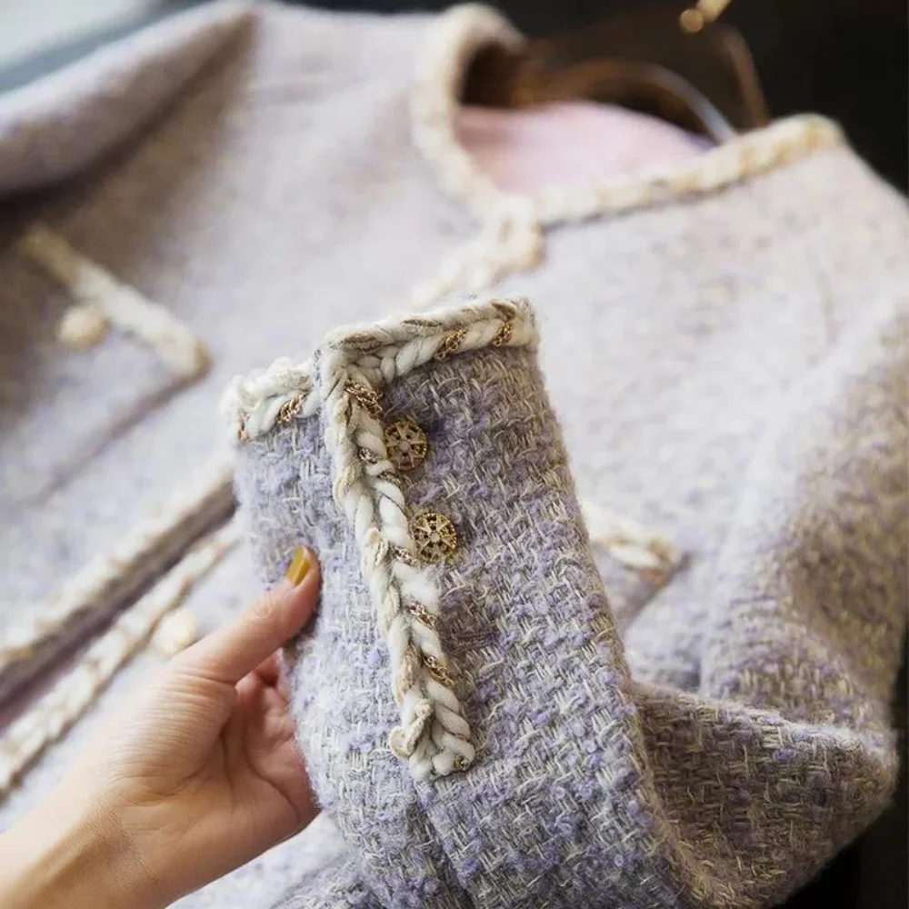 Куртка женская твидовая с цепочками Модный Милый Винтажный пиджак контрастных