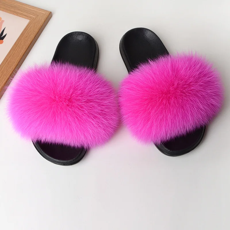 

Real Fox Fur Slippers Women Furry Women's Summer Shoes With Fur Indoor Fluffy Slipper Flip-flops Soft Home Slides Flipflop 2022