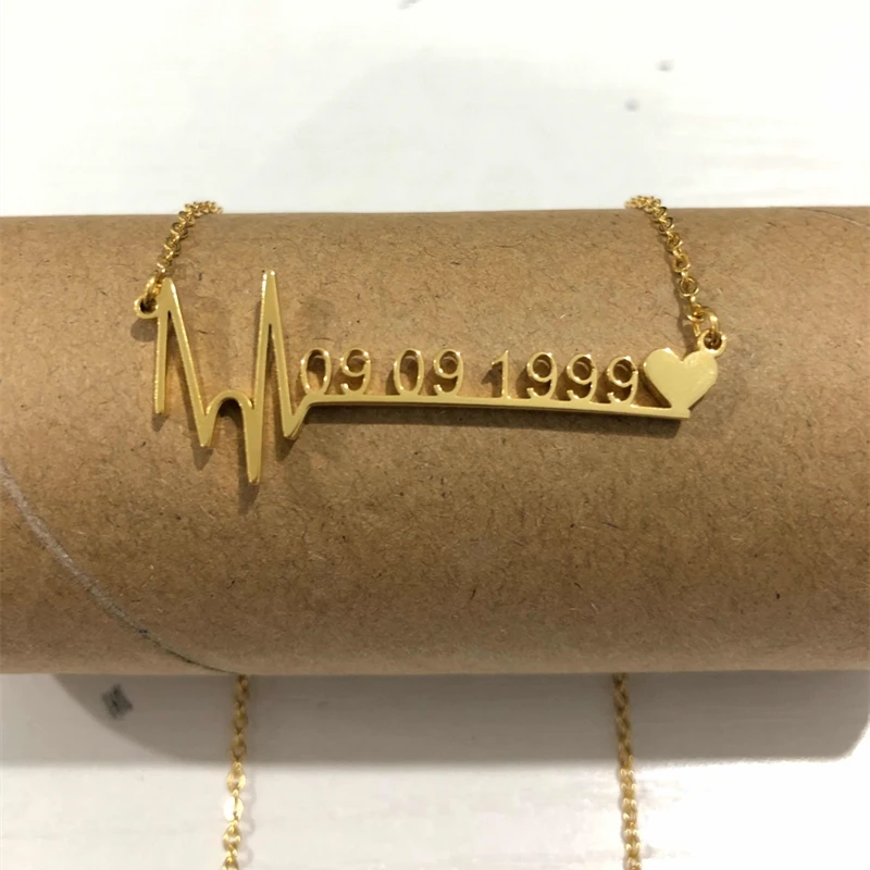 

Stainless Steel Custom Baby Date of Birth Necklace Personalized Heartbeat Pendant Anniversary Date Necklace Birthday Gifts
