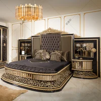 Custom made high-end European neo classical hand carved solid wood glass mirror double bed cloth king bed