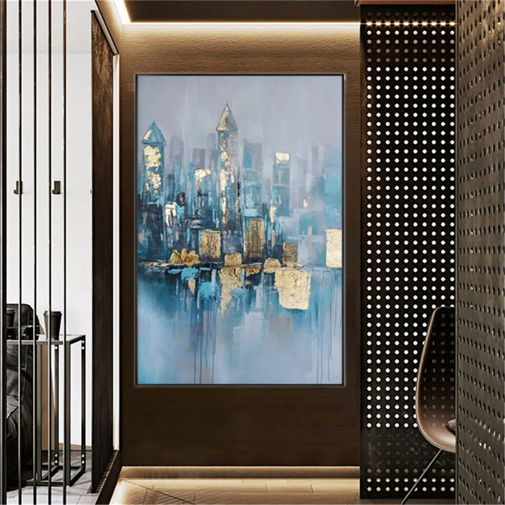 

100% современная картина маслом на холсте ручной работы с городским пейзажем, тяжелый толстый нож, мост, настенное искусство, отделка картины,...