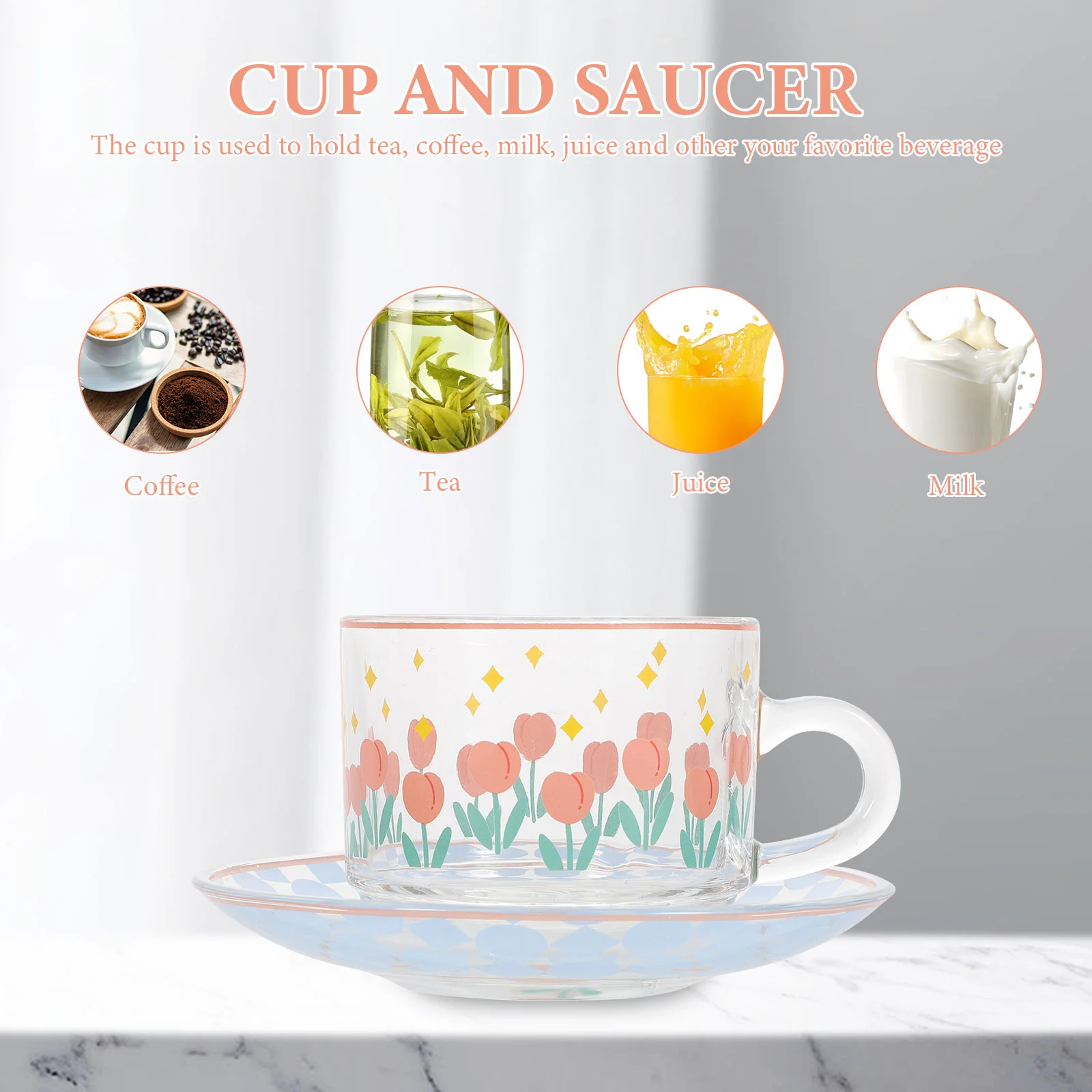 

Cup Tea Mug Coffee Clear Cupsmilk Latte Saucerflowers Sunflowerset Flower Water Drink Mugs China British Marble Porcelain