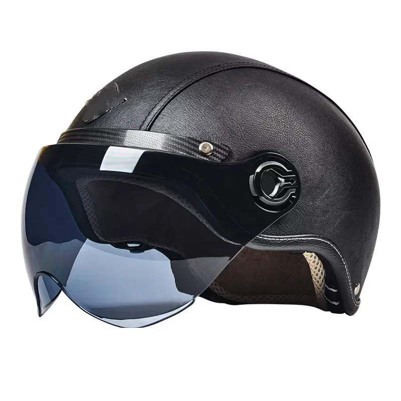 Winter Leather Helmet Retro Style Black Motorcycle Helmet Open Face Half Helmet Chopper Biker Pilot Camouflage