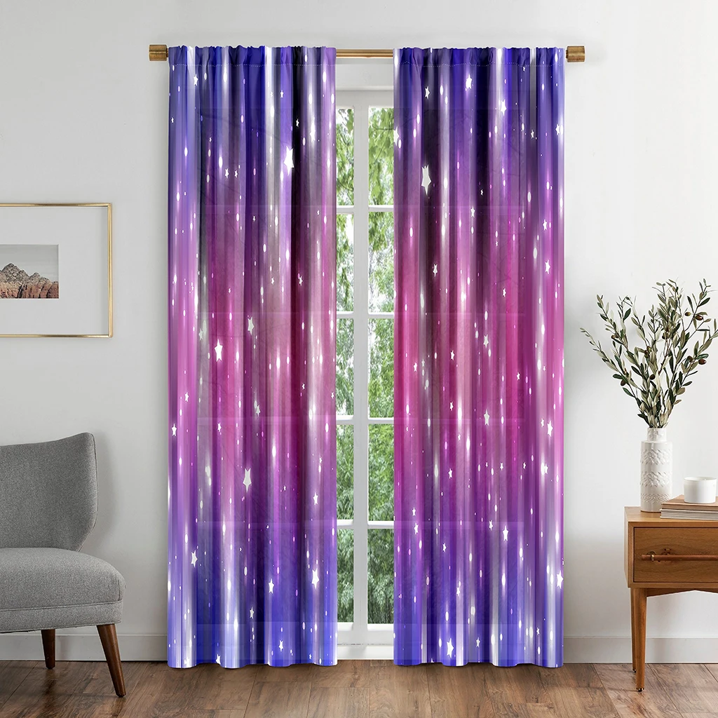 

New Cheap Pink Stars Black Starry Sky Geometry 3D printed Thin Curtain Bedroom Living Room Hotel Window 2 Panel Shade