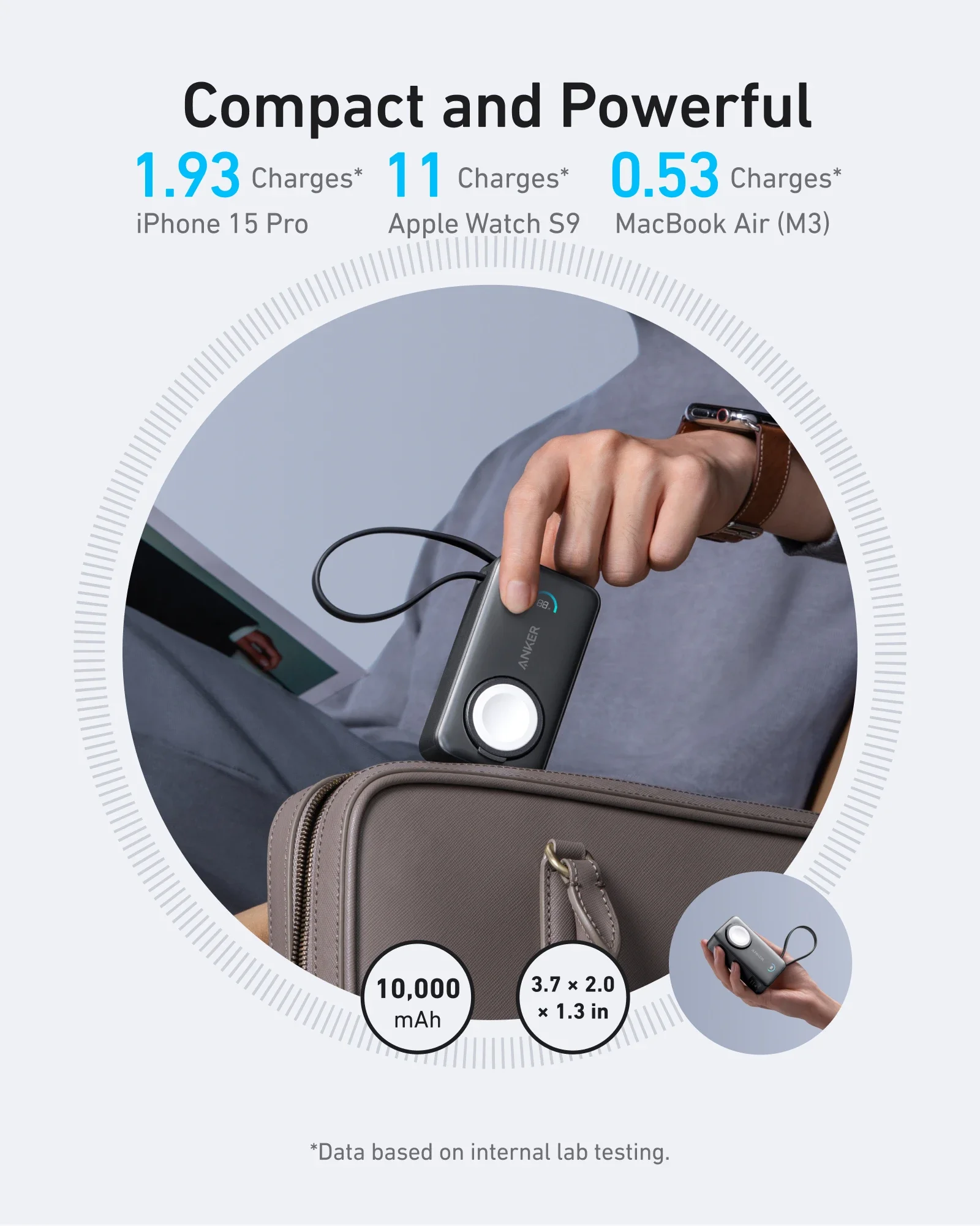 Внешний аккумулятор Anker MagGo Power Bank 10000 мАч 35 Вт со встроенным кабелем USB-C для iPhone 17, 16, 15, 14, 13 и Apple Watch (art.: 3920dc8dd8600) - 3920dc8dd8600