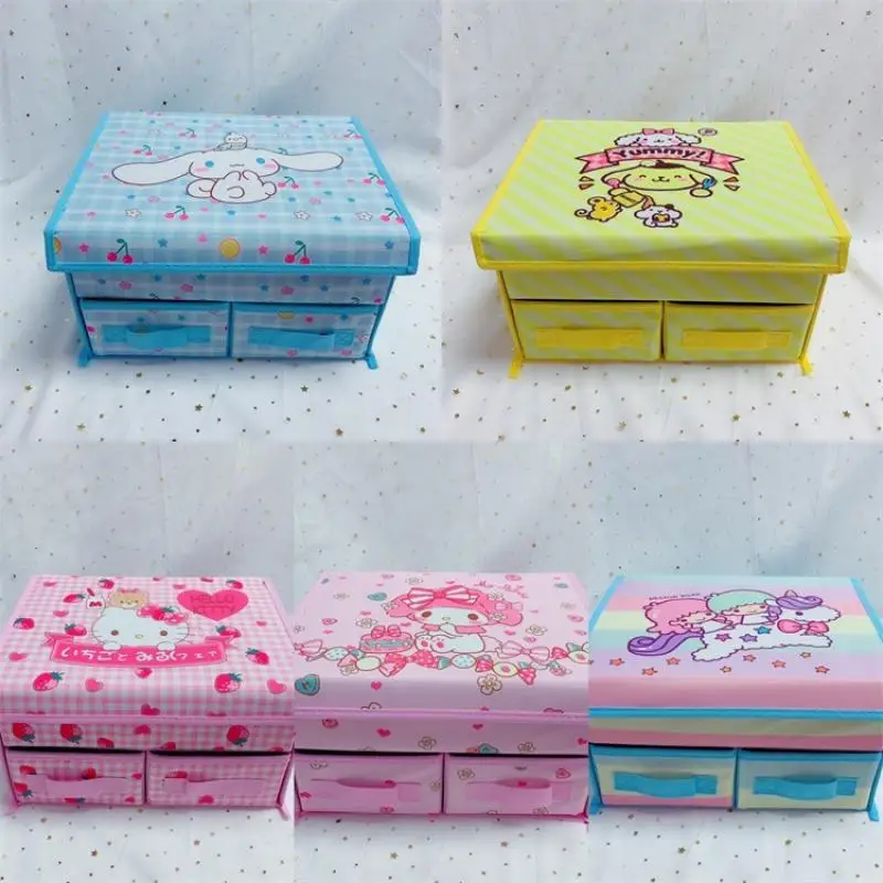 

Kawaii Sanrio My Melody Kittys Cinnamoroll Pompom Purin Anime Organizing Box Drawer Double Storage Box Organizing Box