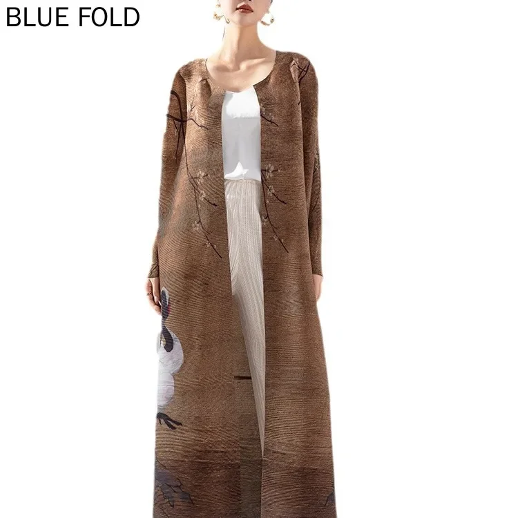 MIYAKE-Женский плиссированный плащ кардиган с круглым вырезом длинная ветровка