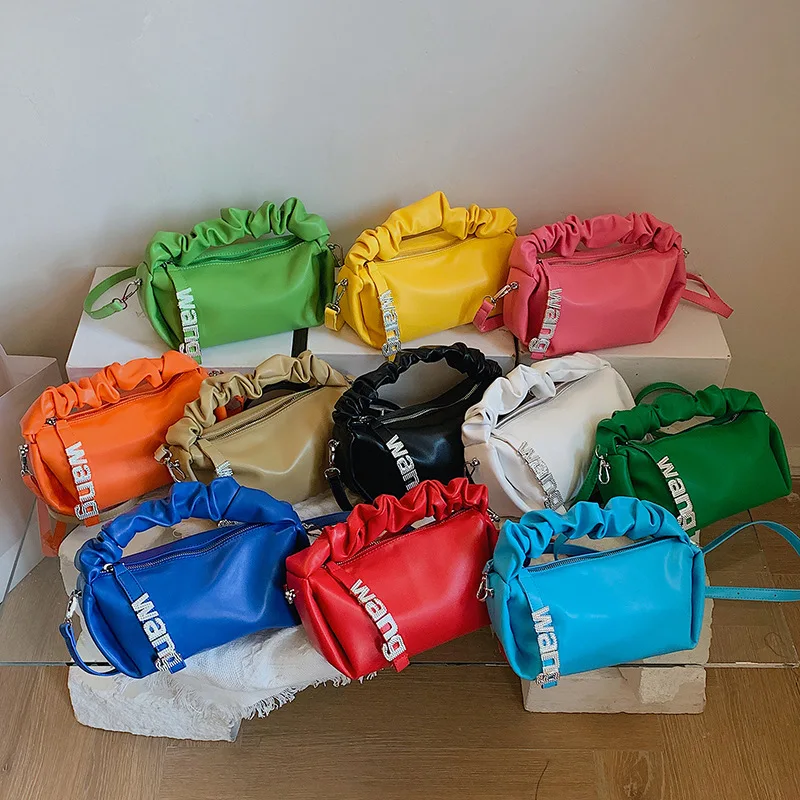 

New Pleated Rhinestone Bag Female Fashion Shoulder Bags Crystal Chain Sling Bag Woman Top handle Handbag Hobos Purse