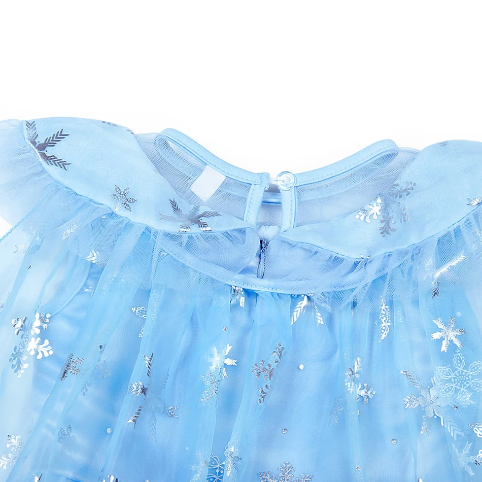 Платье Эльзы для девочек детский голубой костюм принцессы в виде снежинок