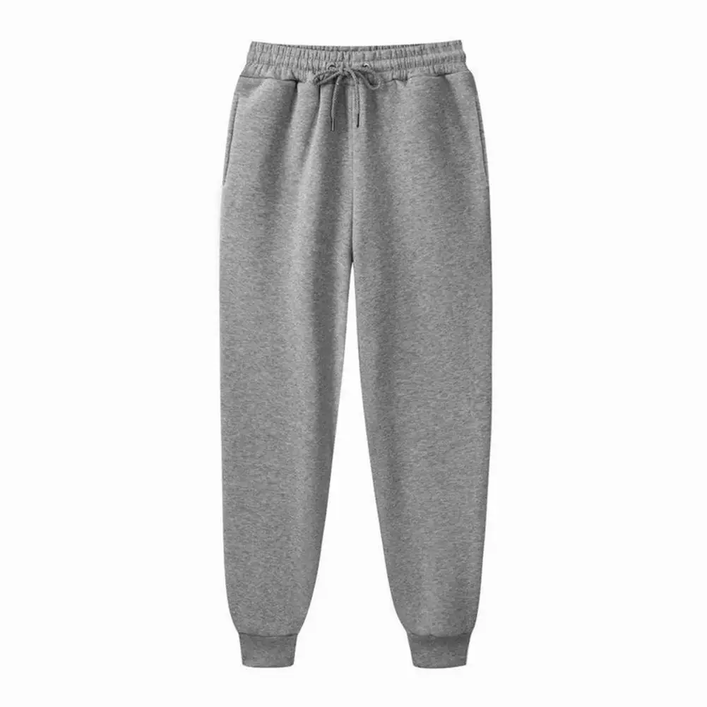 

Men Sweatpants Elastic Waist Solid Color Pocket Deep Crotch Sportwear Running Slim Fit Anti-pilling Jogging Pants for Work