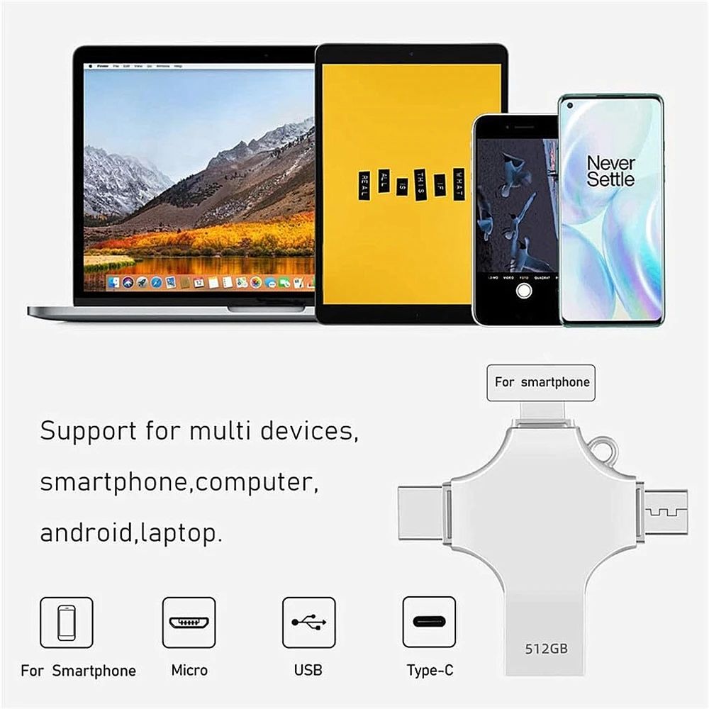 Флеш-накопитель OTG 3.0 для iPhone, 256 ГБ, 512 ГБ, для Samsung Pro Plus MAX, iPad, Mac, многофункциональное внешнее хранилище для iOS и Android телефонов (art.: 3920d9766dcbc) - 3920d9766dcbc