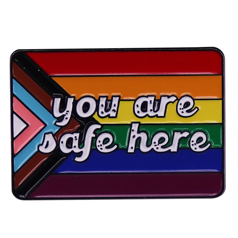 

You Are Safe Here Rainbow Letter Metal Enamel Backpack Bag Lapel Badge Brooch Pin