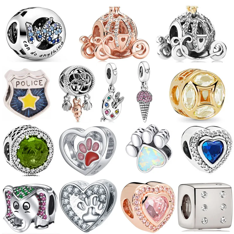 

Модные искусственные циркониевые бусины в форме сердца собаки когтя слона подходят для оригинальных шармов Pandora серебряного цвета браслет...