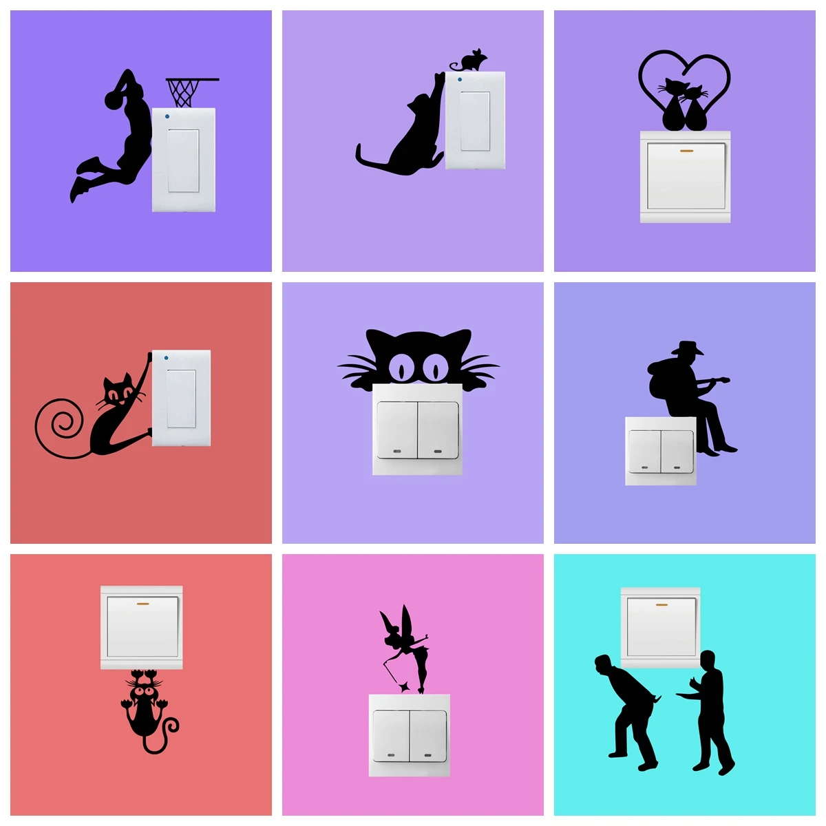 Funny Kitten Child Bedroom Switch Cover Room Decor On-off Sticker Cute Switch Outlet Stickers On The Wall Mural Art Hot Sale