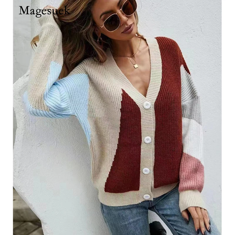 

Fashion Vintage Knitted Cardigan Jacket Y2K Tops Winter 2022 V-neck Loose Women Sweater Coat Vintage Casual Cardigan Femme 23159