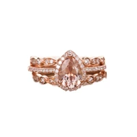 fashion water drop cubic zirconia ring rose gold color champagne crystal engagement wedding ring set for women jewelry
