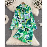 ninimour women all over print shirt wide leg shorts set female clothes 2022 long sleeve casual boho blouse tops two piece suit