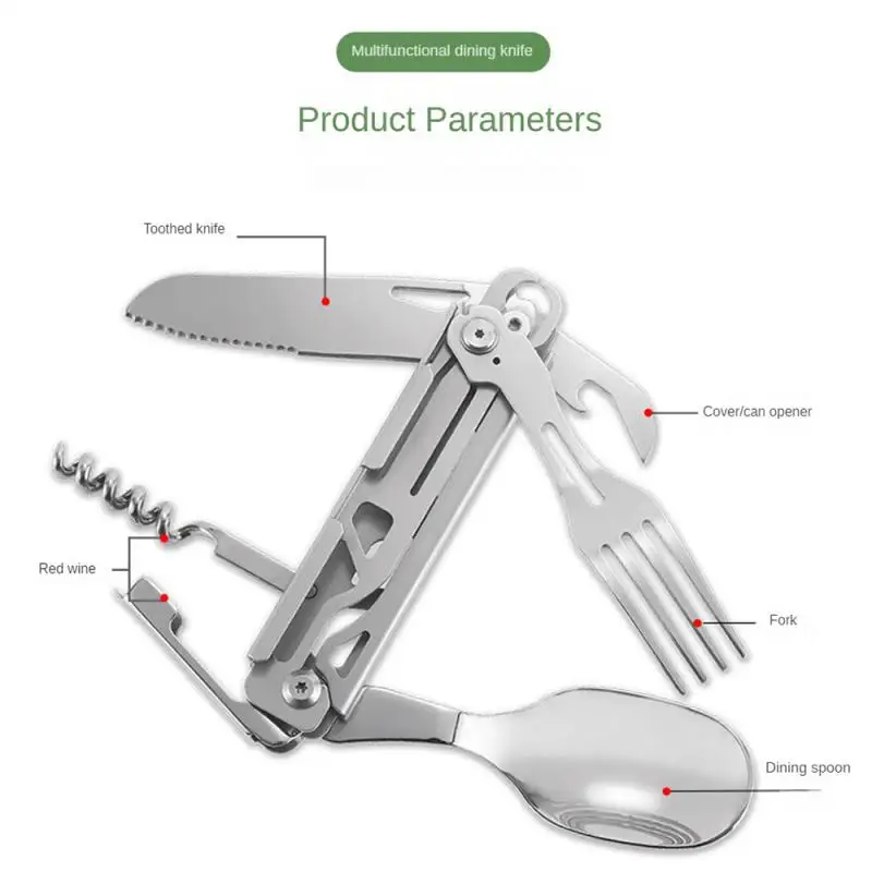 

Multi-function Portable Tableware Knife Fork Spoon Bottle Opener Outdoor Cutlery Camping Equipment Folding Camping Cutlery