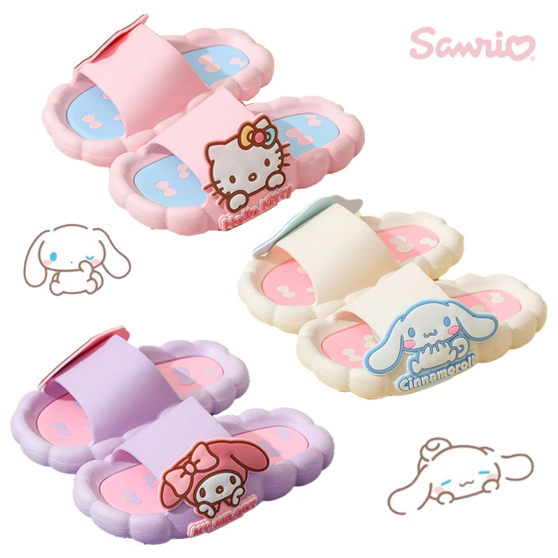 

PINK Sanrioed Kawaii My Melody Cinnamoroll KITTY Anime Cartoon Summer Parent-child Slippers Girly Style Non-slip Slippers Gift