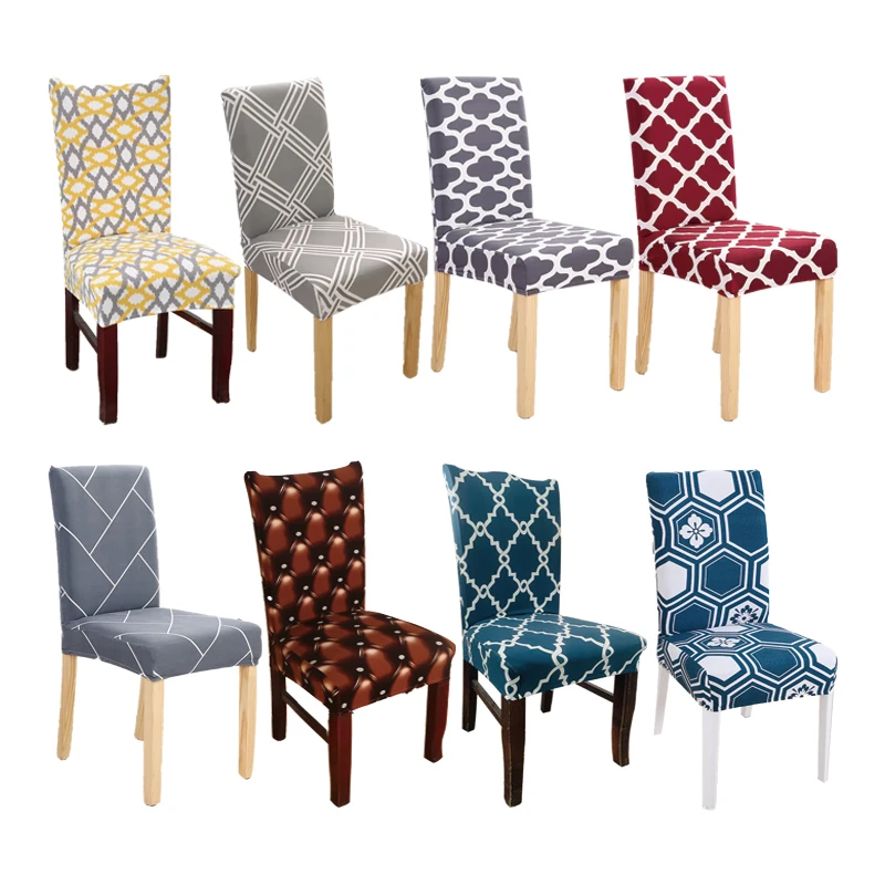

Chair Covers Spandex for Dining Room Geometry Printed Chair Slipcover for Hotel Banquet Wedding Universal Size Housse De Chaise