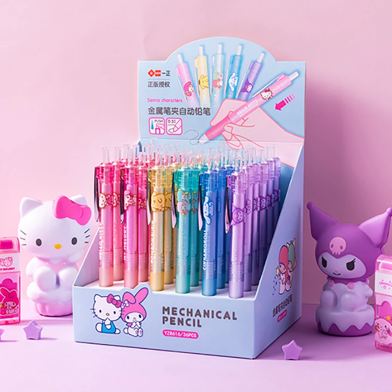 

36pcs Sanrio Mechanical Pencils Hello Kitty Kuromi Cinnamoroll 0.5mm Automatic Pencil Kids Student Stationery School Supplies