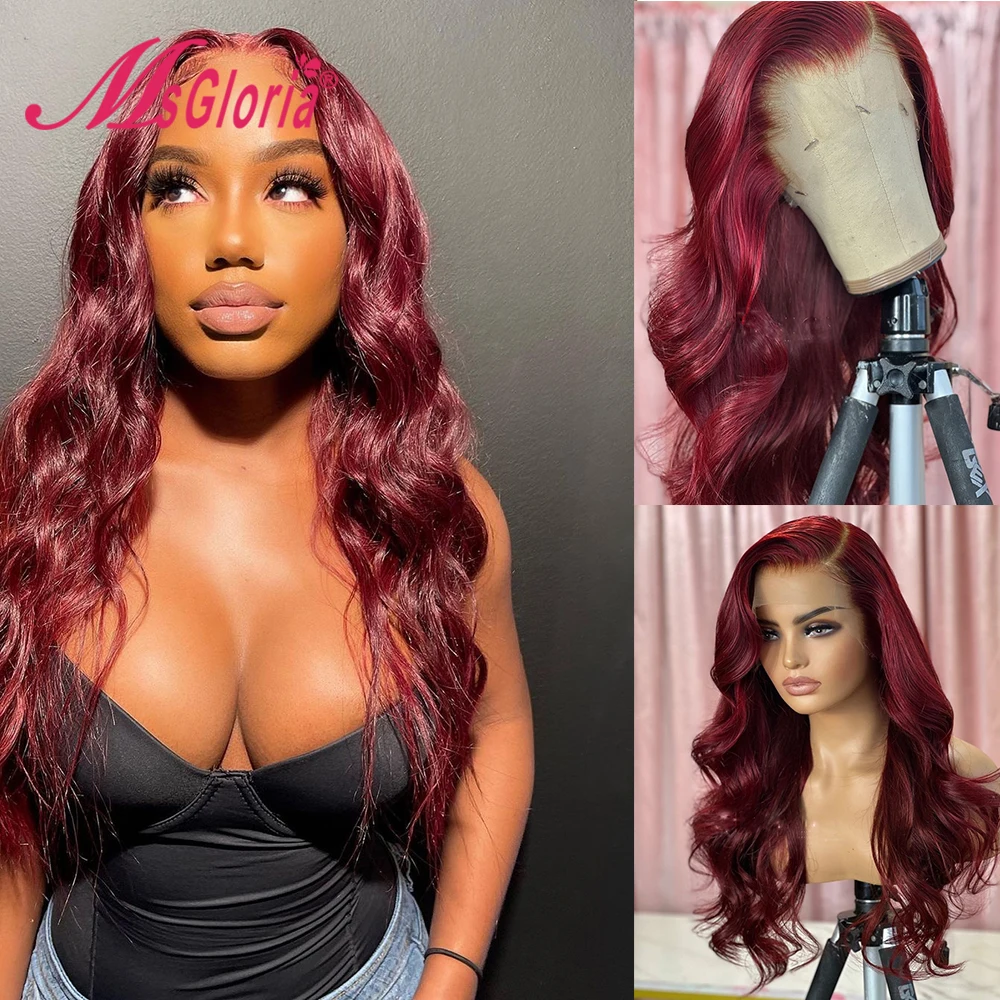 Msgloria Human Hair Wigs 99J HD For Women Body Wave Lace Front Wig Long Lace Front Human Hair Wigs Pre Plucked Natural Hairline