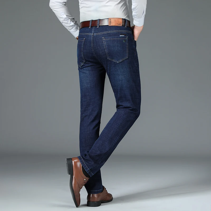 Four Seasons New Men's Anti-Theft Button Jeans Business Fashion Loose Straight Casual Denim Trousers Male Brand Stretch Pants