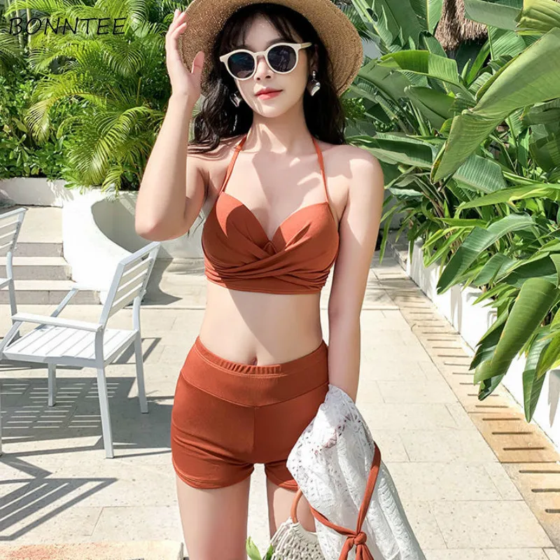 

Женские комплекты бикини из 3 предметов, летняя пикантная пляжная одежда с перекрестными шнуровками и открытой спиной, в богемном стиле, в К...